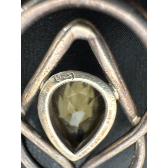 Yellow Citrine Sterling Silver Pendant Large Modernist 925 - Picture 6 of 7